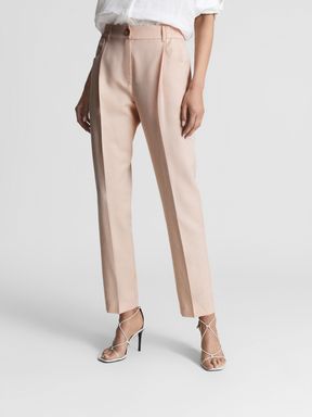 Pink Reiss Shae Linen Blend Pull-On Trousers