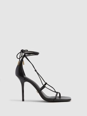 Black Reiss Kali High Leather Strappy Wrap Sandals