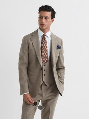 Light Brown Reiss Rope Single Breasted Textured Blazer