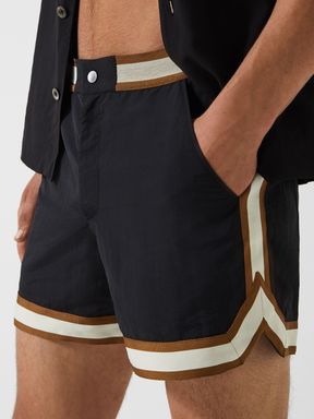 Black Reiss Baller - Che Contrast Stripe Elasticated Waist Swim Shorts