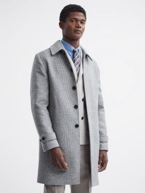 Soft Grey Reiss Bark Wool Blend Check Epsom Overcoat