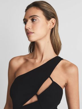 Black Reiss Ronnie One Shoulder Cut Out Top