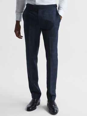 Navy Reiss Ancroft Prince of Wales Check Mixer Trousers