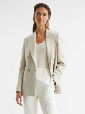 Neutral Reiss Amber Textured Double Breasted Blazer