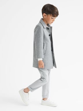 Grey Reiss Bark Wool Blend Prince of Wales Check Overcoat
