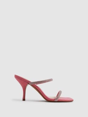Pale Pink Reiss Cai Crystal Mid Heel Sandals