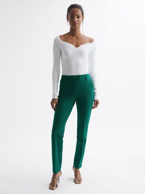 Dark Green Reiss Joanne Slim Fit Tailored Trousers