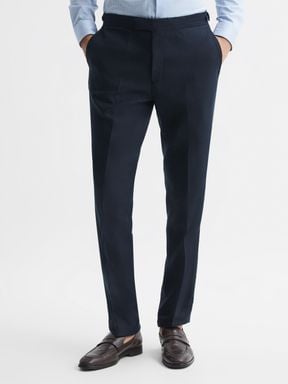 Navy Reiss Kin Linen Formal Trousers