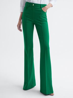 Dark Green Reiss Flo Flared Trousers