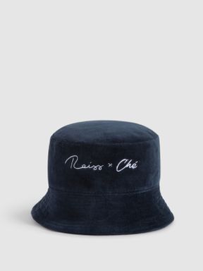 Navy Reiss Cade Velour Bucket Hat