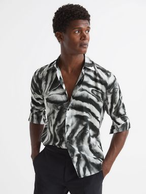 Black Reiss Rafe Long Sleeve Marble Print Shirt