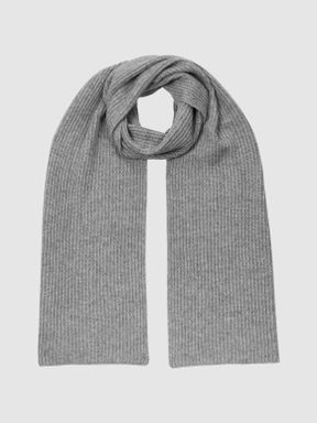 Grey Melange Reiss Clyde Ribbed 100% Cashmere Scarf
