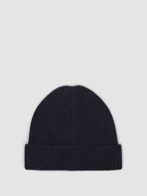 Navy Reiss Clyde Ribbed Cashmere Beanie Hat
