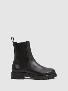 Black Reiss Thea Leather Pull On Chelsea Boots