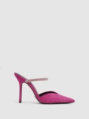 Bright Pink Reiss Banbury Crystal Embellished Crystal Court Shoes