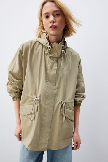 Khaki Green Shower Resistant Waisted Raincoat