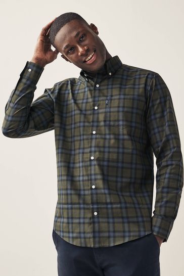 Forest Green Check Regular Fit Easy Iron Button Down Oxford Shirt