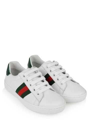 Kids White Leather Low Top Trainers 