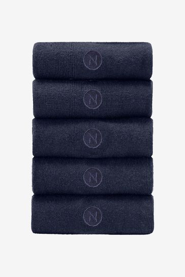 Navy Blue Logo 5 Pack Embroidered Lasting Fresh Socks
