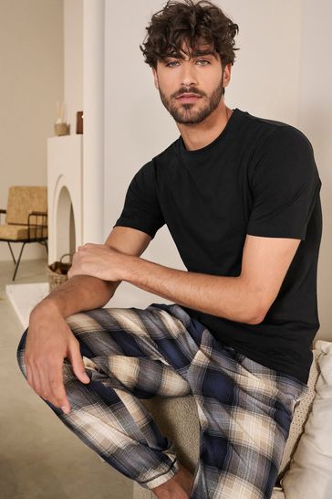 Black Check Motionflex Cosy Cuffed Pyjamas Set