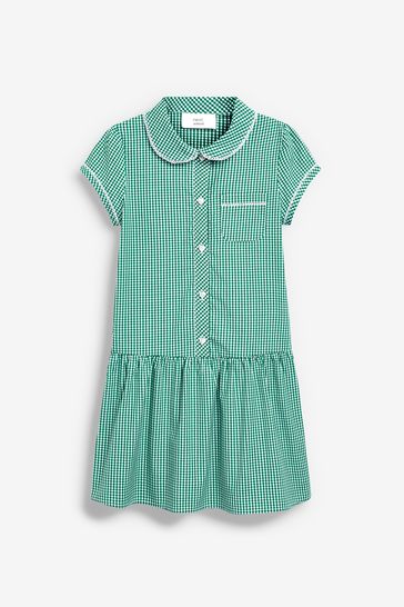 Green Cotton Rich Drop Waist Gingham School Dress 3 14yrs