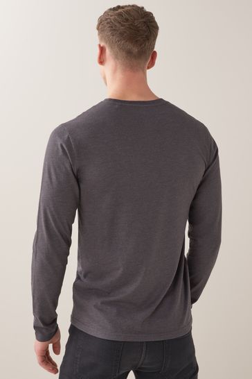 Charcoal Grey Marl Slim Long Sleeve Crew Neck T-Shirt