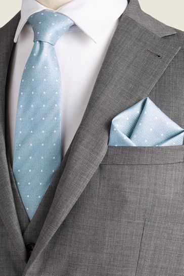 Light Blue Polka Dot Silk Tie And Pocket Square Set