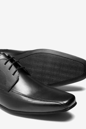 Black Regular Fit Leather Panel Lace-Up Shoes