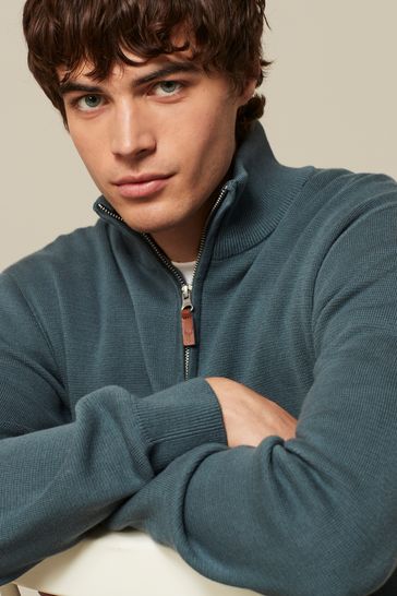 Charcoal blue shop zip front sweater