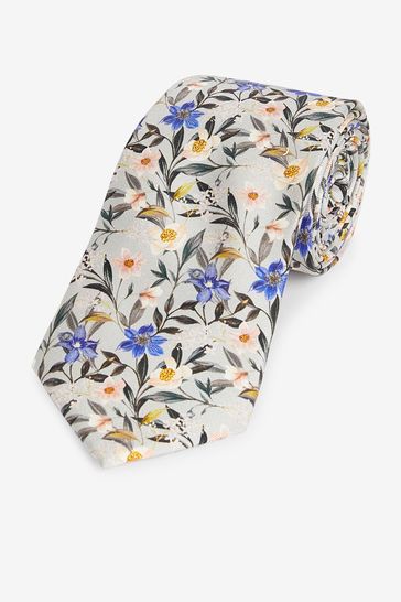 Sage Green Floral Silk Pattern Tie