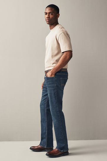 Washed Blue Bootcut Belted Jeans