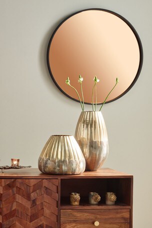Matt Black Wood Round Mirror With, Large Round Copper Mirror Uk