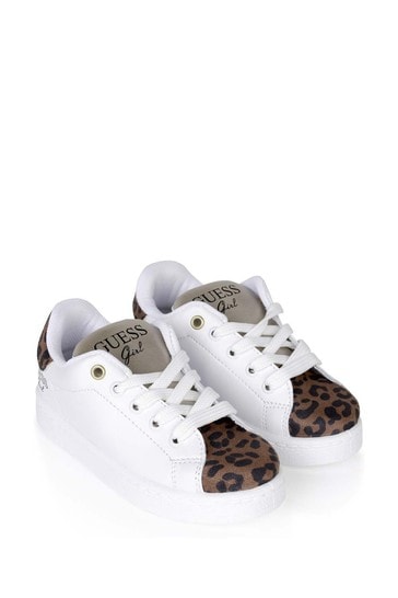 Girls White And Leopard Print Trainers 