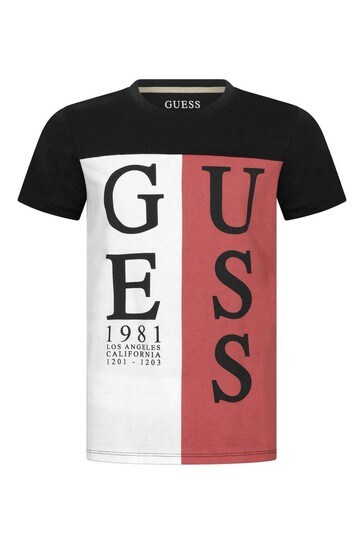 red and white guess t shirt