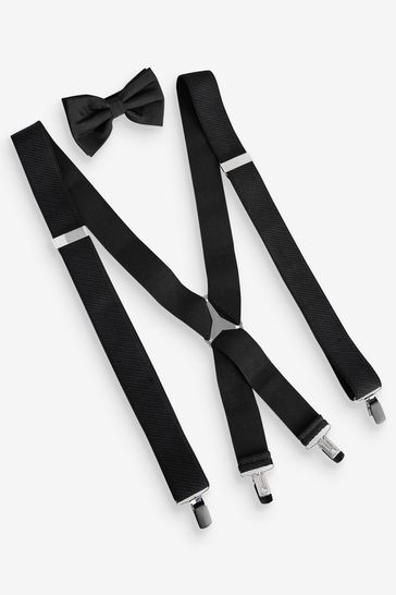 ofoen Braces and Bow tie Sets Unisex Men and Women Adjustable Suspenders Clips Black 
