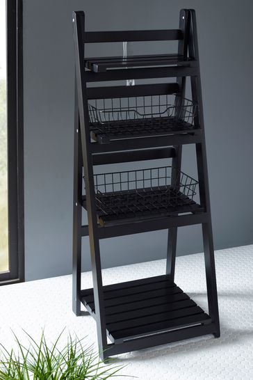 Tapered wooden top ladder basket shelf
