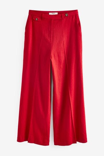Red Linen Wide Leg Trousers
