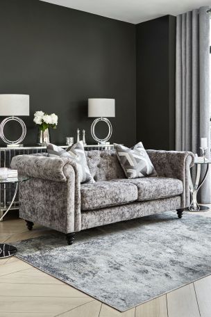 Alpha Large Sofa With Black Feet, Silver Paint Leather Couch