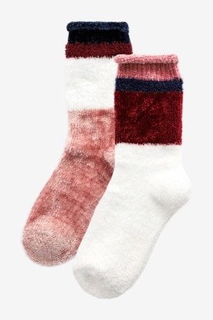 Pink And Cream Supersoft Bed Socks Two Pack