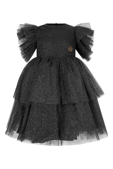 Girls Black/Silver Shimmer Dress