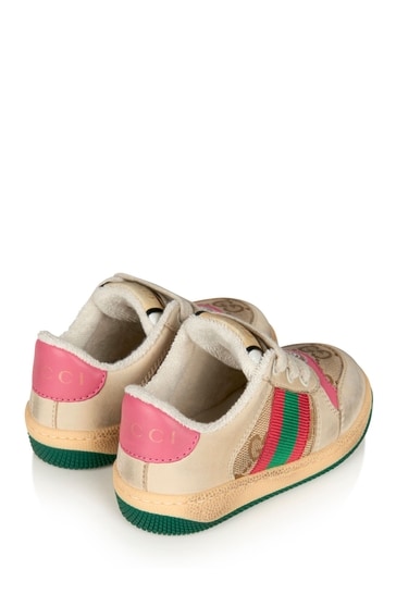 Kids Beige And Pink Leather Screener Trainers