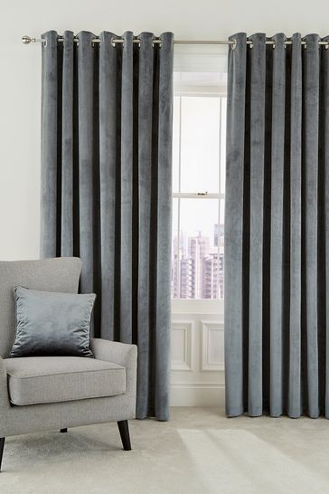 Buy Helena Springfield Velvet Escala Lined Eyelet Curtains from the ...