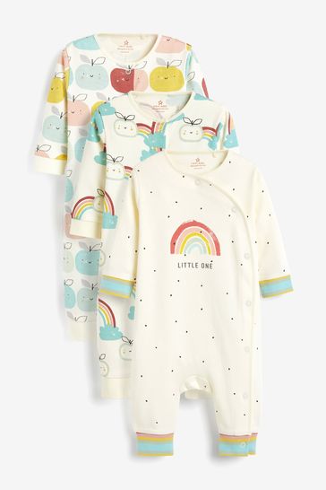 Cream Bright Rainbows 3 Pack Baby Footless Sleepsuits (0-3yrs)