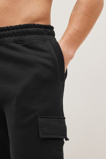 Black Cotton Rich Cuffed Cargo Joggers