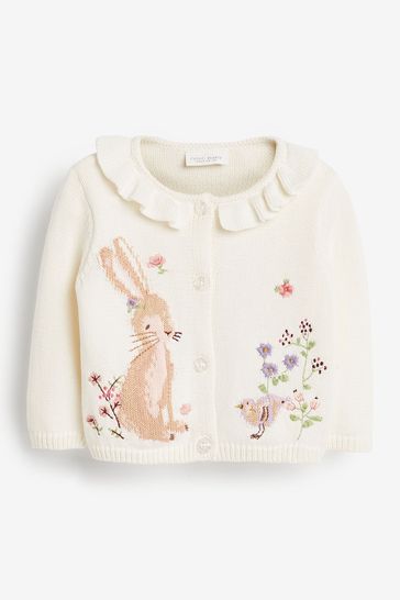Ecru White Embroidered Baby Cardigan (0mths-2yrs)