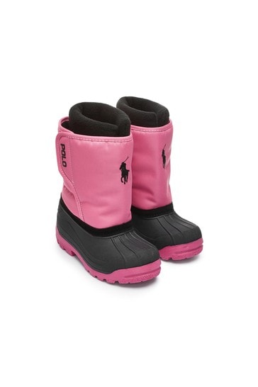 Ralph Lauren Kids Girls Pink/Black Snow Boots | Childsplay Clothing Qatar