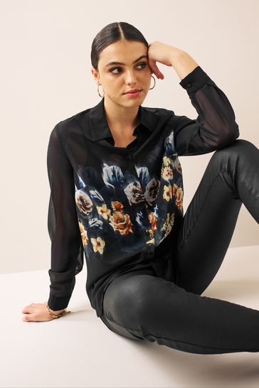 Buy Print Long Sleeve Sheer Shirt from Next