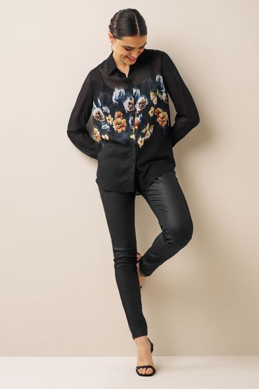 Sheer blouse deals long sleeve