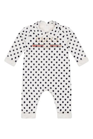 Baby White Cotton Polka Dots Vintage Logo Babygrow And Hat Gift Set