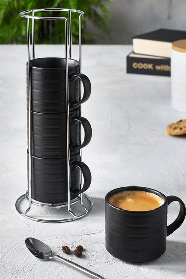 Black Bronx Set of 4 Stacking Espresso Mugs